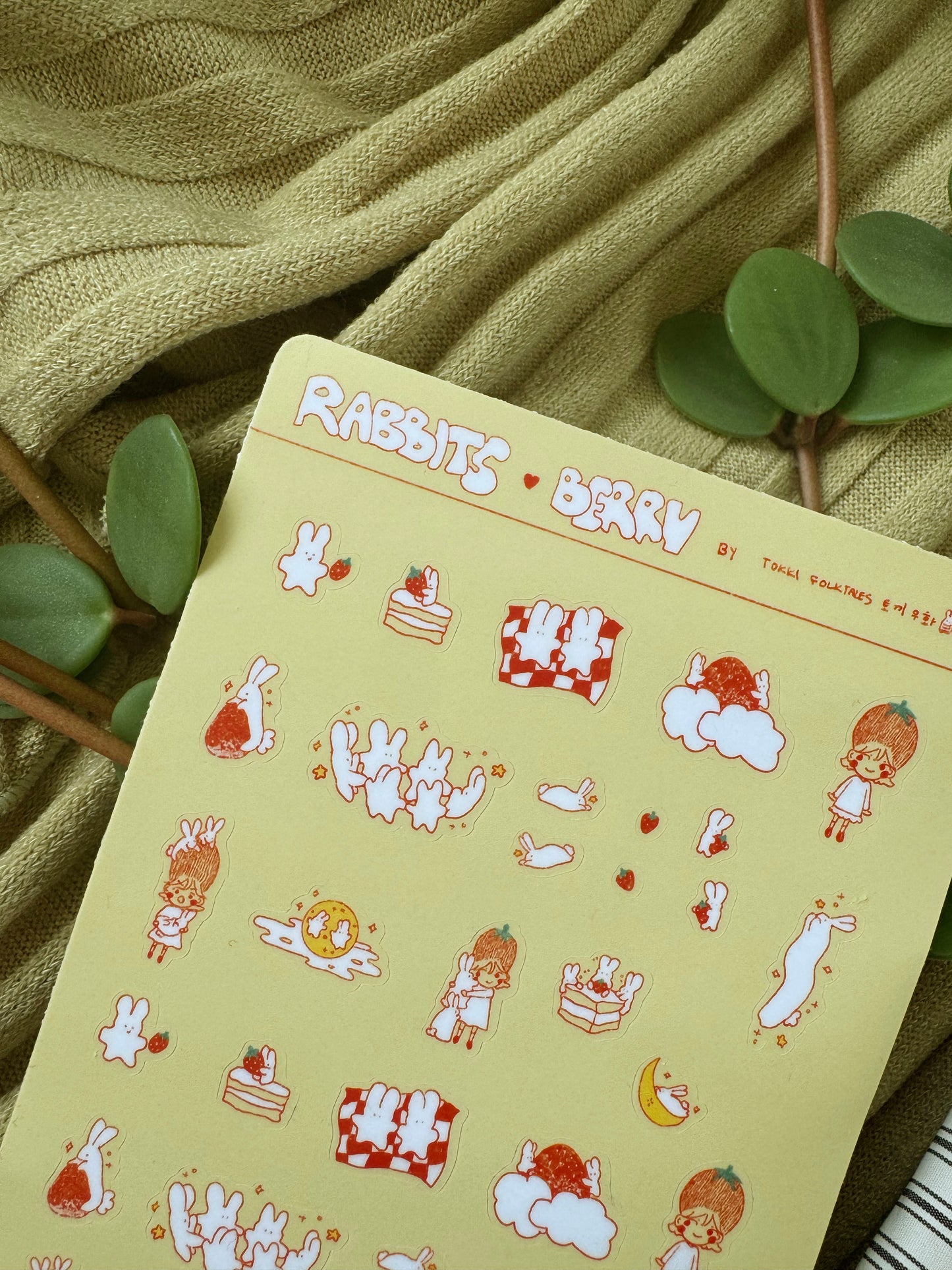 Rabbit Loves Strawberry Sticker Sheet