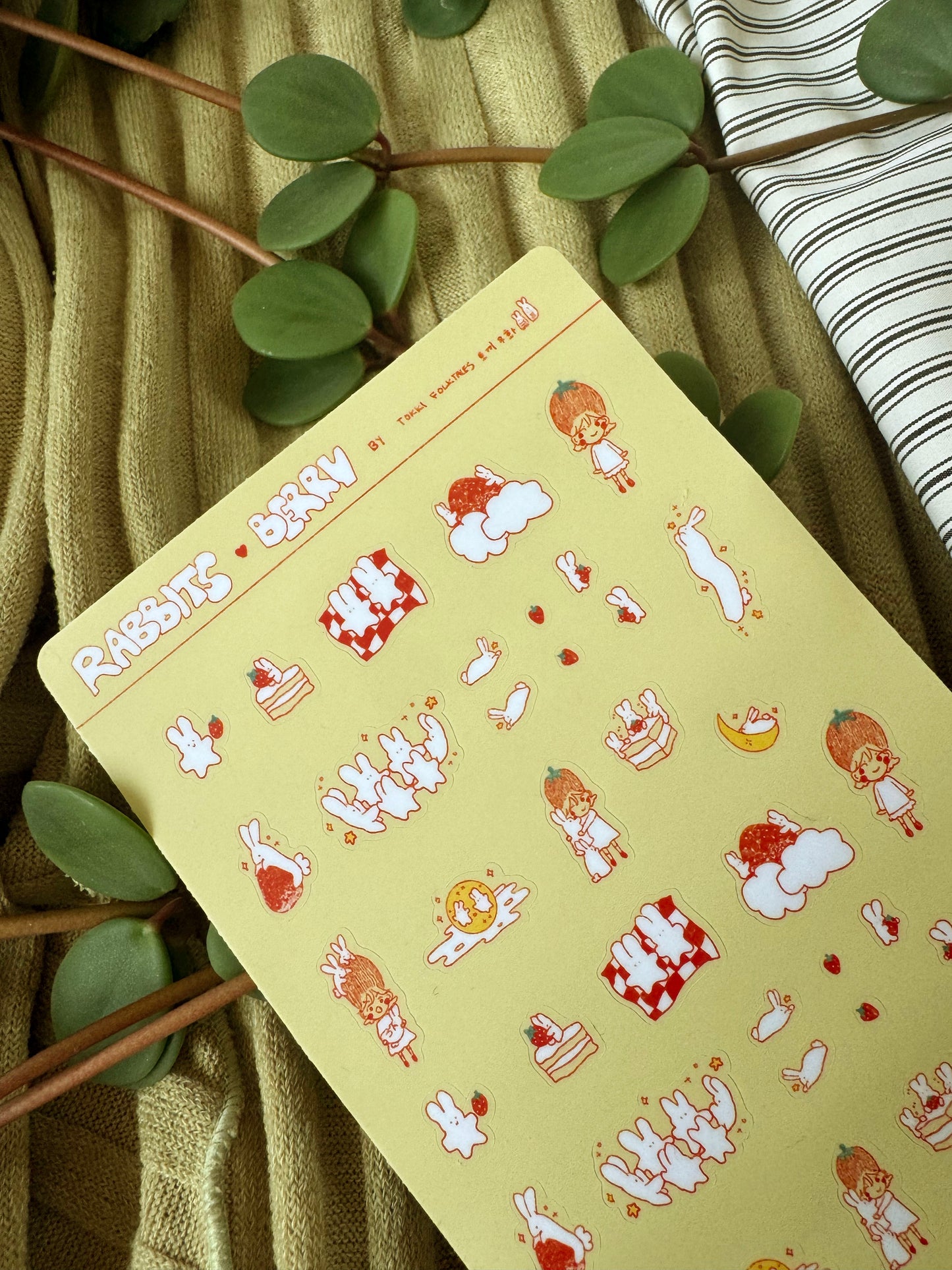 Rabbit Loves Strawberry Sticker Sheet