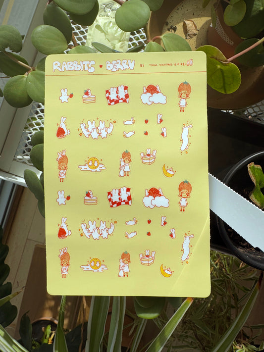 Rabbit Loves Strawberry Sticker Sheet